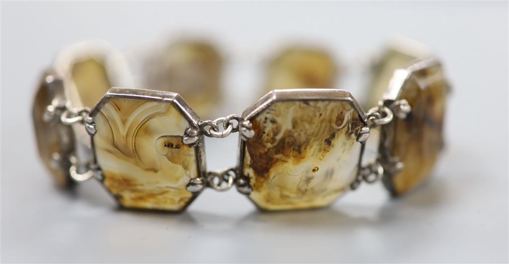 A 20th century white metal and facetted agate set bracelet, approx. 18cm, gross 37.2 grams.